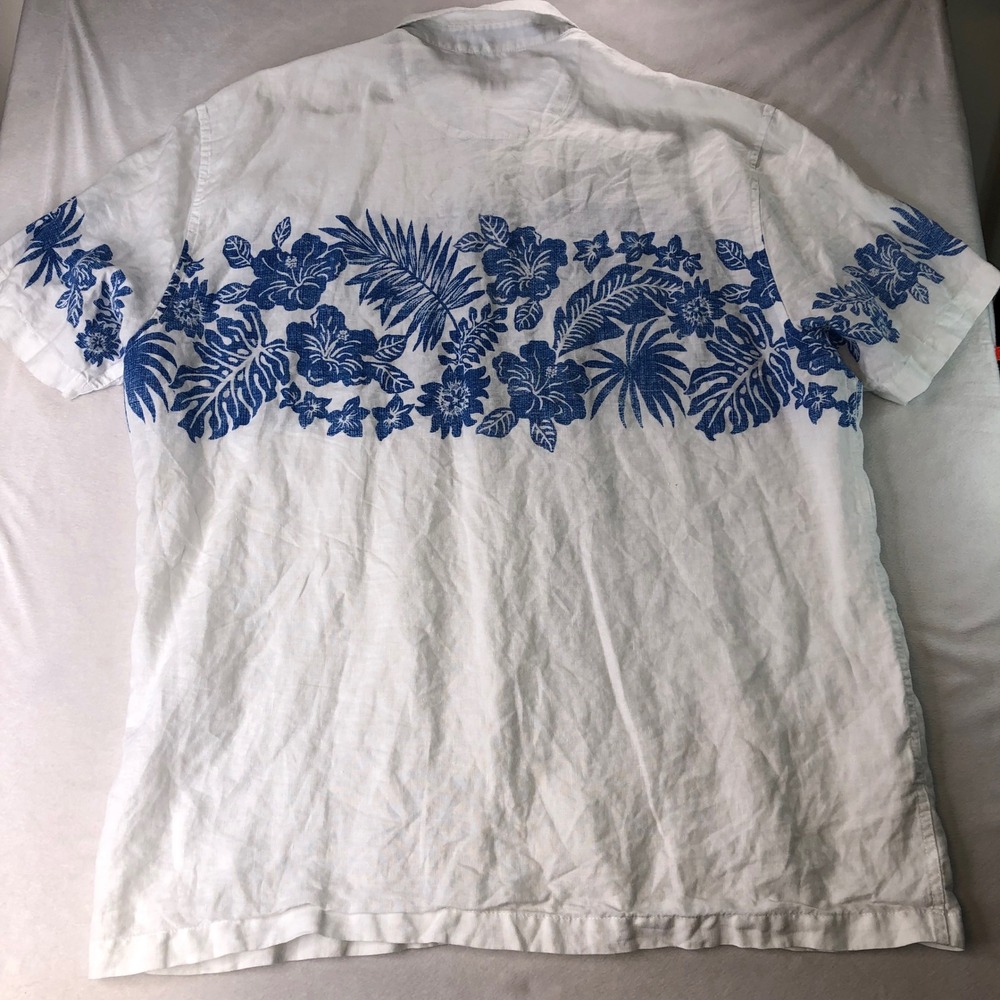 Tommy Bahama Reverse Print Linen Men XXL Button Shirt White Blue Floral Hawaiian - Picture 5 of 16